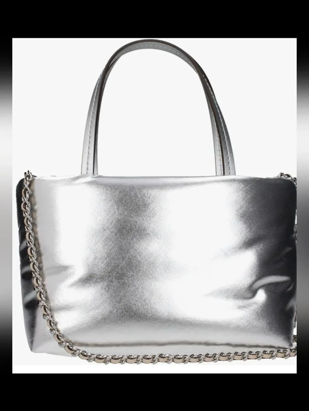 Tory Burch Britten Metallic Puffy Mini Tote Silver Crossbody New